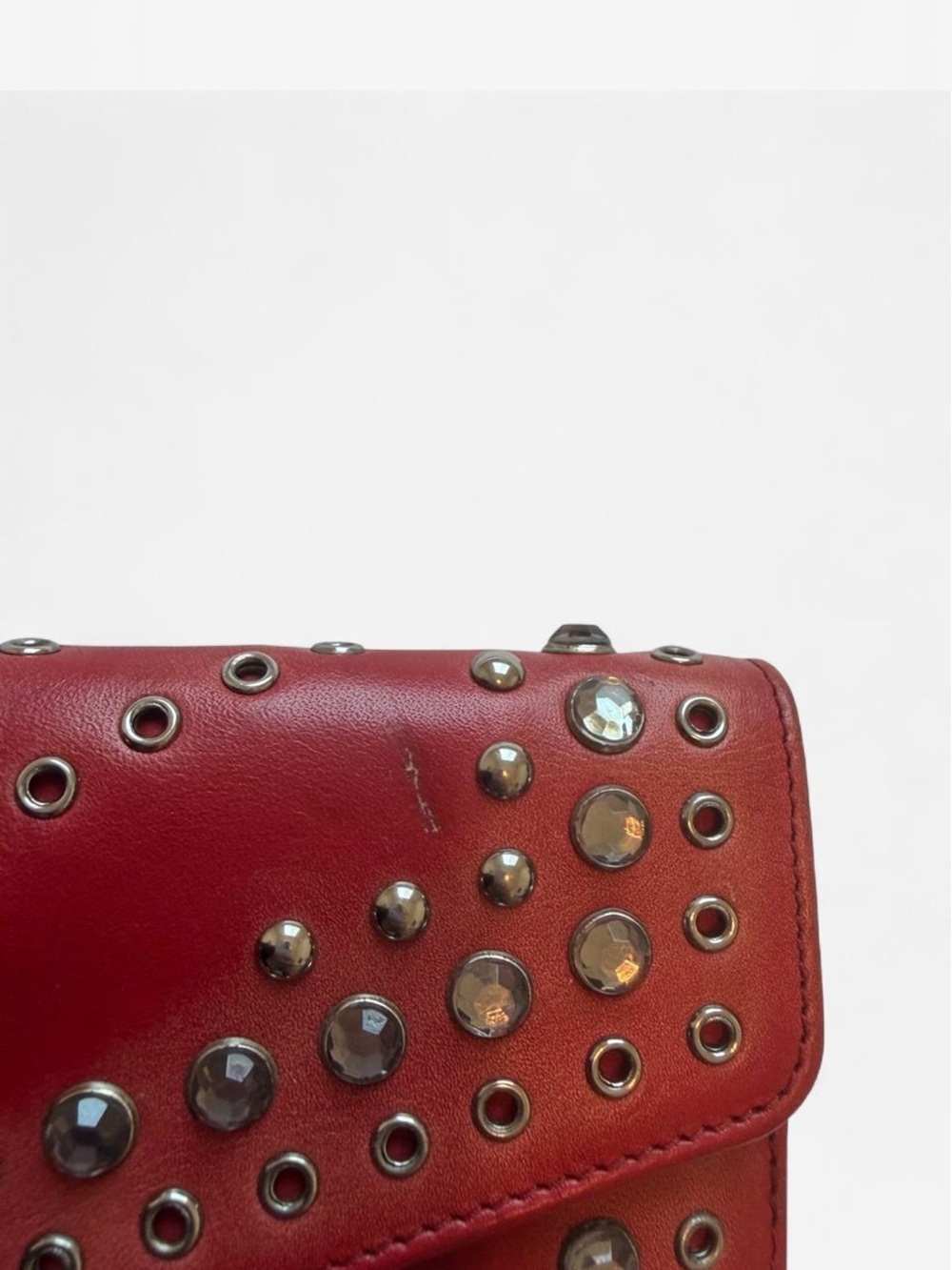 PRADA Rosso Red Flap Shoulder Bag with studs (1M1290) - Picture 7 of 8